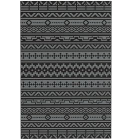 Reversible Outdoor Rug, Waterproof Plastic Straw with Carry Bag, 6' x 9', Black & Gray Geometric Wall