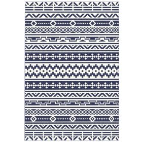 Reversible Outdoor Rug, Waterproof Plastic Straw with Carry Bag, 6' x 9', Blue & White Geometric