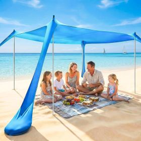 Beach Tent Canopy UPF50+ Protection, 10x10FT Beach Shade Sun Shelter Pop Up with 4 Stability Poles, Sandbags, Sand Shovels, Ground Pegs