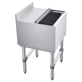 Commercial Ice Bin, 49.4 Qt Max Capacity, 18 x 18 x 33 Inch Stainless Steel Ice Chest with Sliding Lid and Bottle Holders