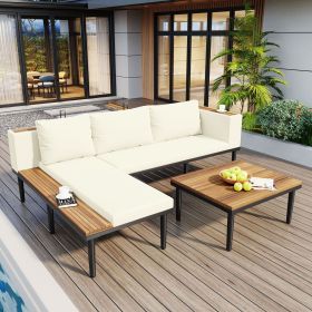 <Old SKU: N704G201251A>Luxury Patio Furniture Set with Removable Cushions and Coffee Table, L-Shaped Acacia Wood Sofa with Side table