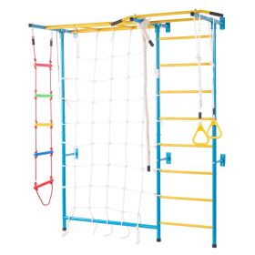 Indoor Jungle Gym for Toddlers, 7-in-1 Climbing Playset with Carbon Steel Swedish Ladder, Wall Ladder, Pull-Up Bar, Rope Ladder, and Gymnastic Ri