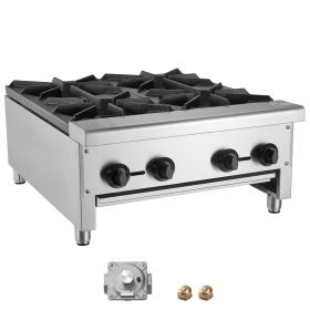 Commercial Gas Stove with 4 Burners, Propane and Natural Gas Countertop Cooking Stove Range, Stainless Steel Gas Hot Plate