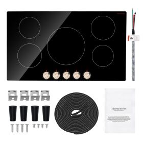 Induction Cooktop, 9200W Electric Countertop Burner, 5 Burner Knob Control Stove, Built-in Induction Cooktop with 12 Temperature Settings