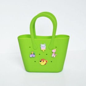 DIY cartoon hole silicone handbag, children's cute beach bag can be paired with decorative patches, versatile storage tote bag (Color: Green)