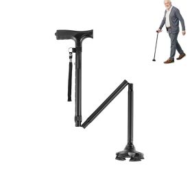Folding Walking Stick with Adjustable Height (Type: Cane, Color: Black)