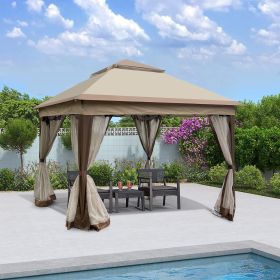 Outdoor 11x 11Ft Pop Up Gazebo Canopy With Removable Zipper Netting,2-Tier Soft Top Event Tent,Suitable For Patio Backyard Garden Camping Area,Co (Color: Coffee)