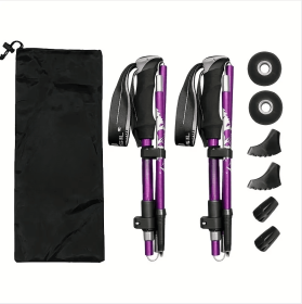 Five Section Folding Trekking Cane For Hiking And Walking - Lightweight 7075 Aluminum, Strong And Durable Outer Lock And High-density EVA Grip (Color: Purple)